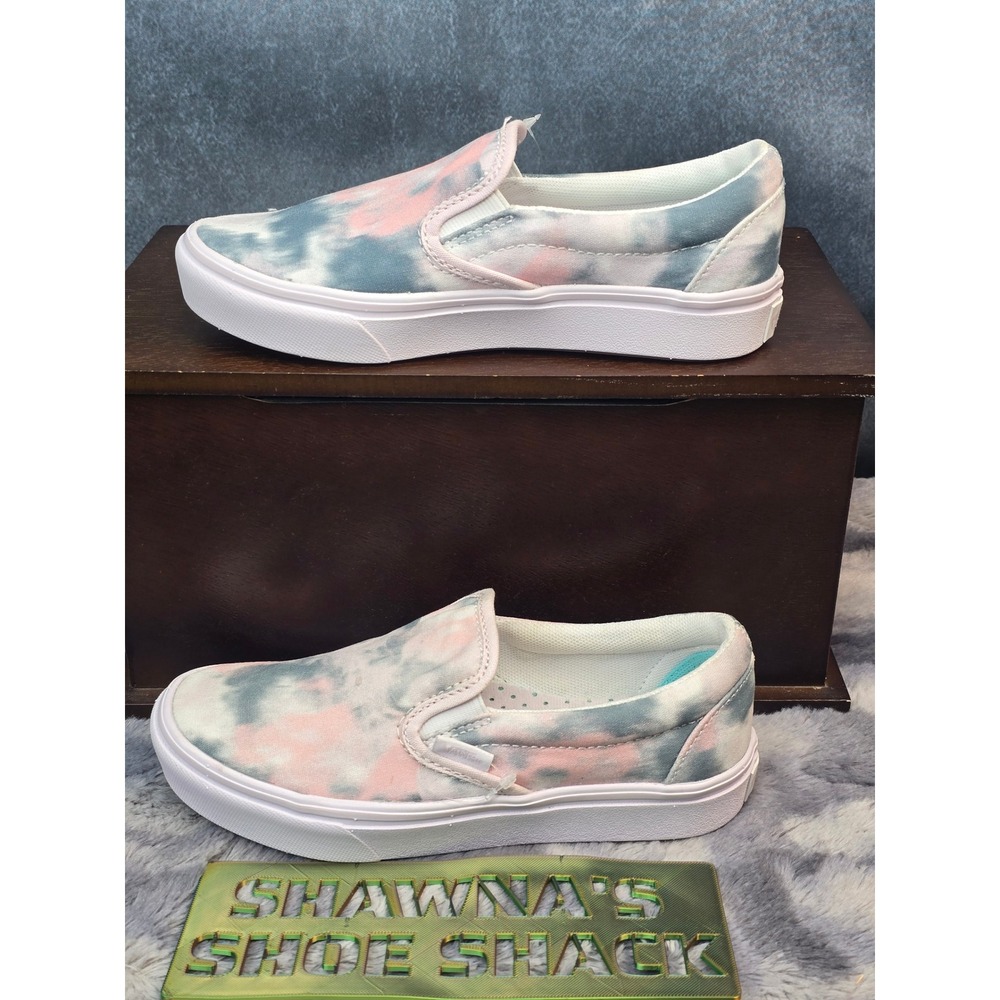 New Vans Slip-On Pink Blue Tie-Dye ComfyCush Sneakers Kids Size 1.5
